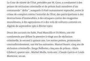 Paul MANCILLA  - 20 ans
DI NIERO - 15 ans 
Marcel BOUER - 5 ans
Serge BALLESTER - 5 ans 
Alain GILABERT- 4 ans
Michel MOLLA - 3 ans
 Claude GARCIA - 1 an 
Louis MOTTEROZ - 1 an