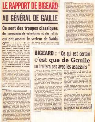  BIGEARD en 1959 
"Ce qui est certain c'est que De Gaulle
ne traitera pas avec les assassins ..."
