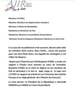 Highlight for Album: Discours du Pr&eacute;sident des Harkis
de Montpellier le 1er Novembre 2021