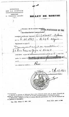  Alain GILABERT  
Billet de sortie de Camp de Thol
