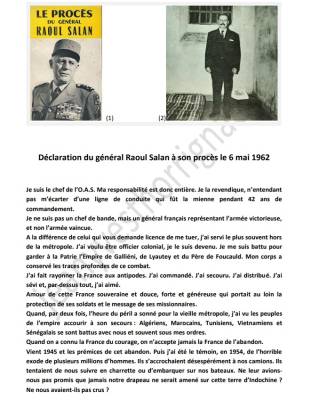 Highlight for Album: D&eacute;claration du Gal SALAN &agrave; son Proc&egrave;s du 6 Mai 1962