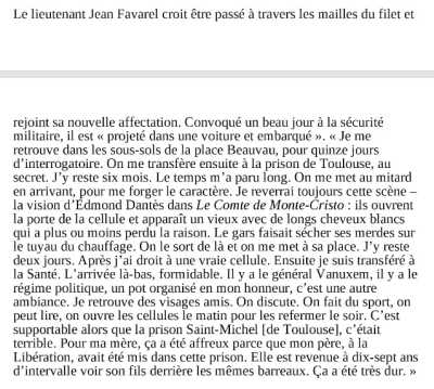   Lieutenant Jean FAVAREL  
---- 
Place BEAUVAU, 15 jours
TOULOUSE, 6 mois 
LA SANTE
