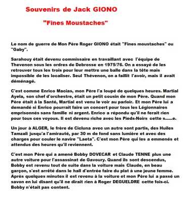 Roger GIONO
 Souvenirs de son fils

Alias "Fines Moustaches" 