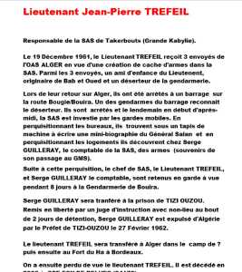  Lieutenant
 Jean-Pierre TREFEIL  
---- 
SAS de TAKERBOUTS (Kabylie)

