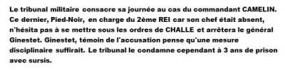  20 Juillet 1961 
----
Commandant CAMELIN : 3 ans avec sursis
